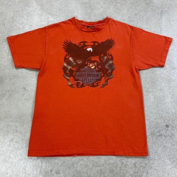 Harley-Davidson Other - Vintage 90s Harley Davidson Shirt Size Large Orange Detroit Michigan Biker Eagle